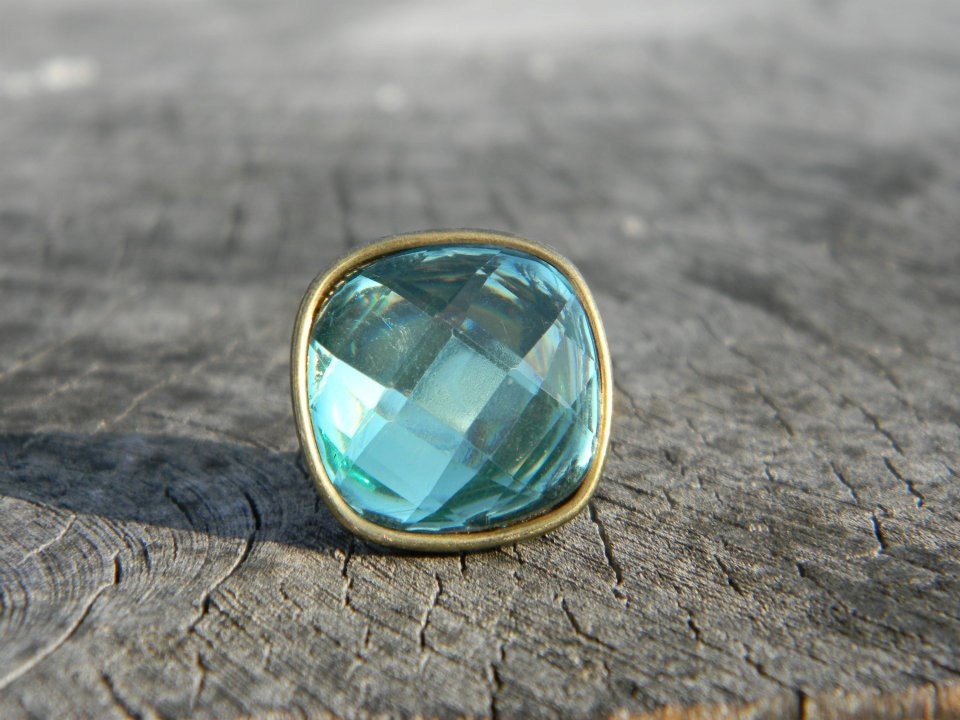 Vintage Aquamarine Cushion Set Ring