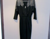 Vintage 80s black chevron batwing dress