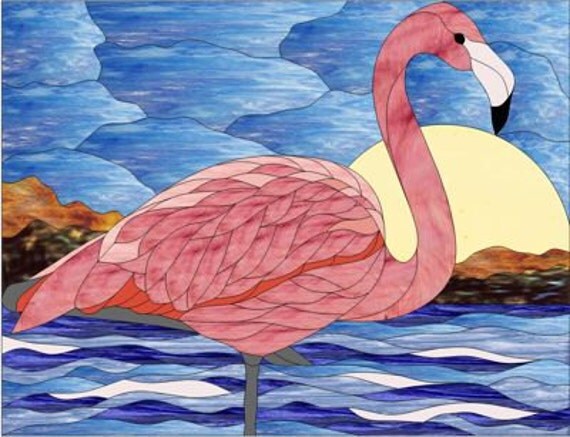 17+ Stained Glass Coloring Pages Flamingo stained glass pattern by ascendantart on etsy