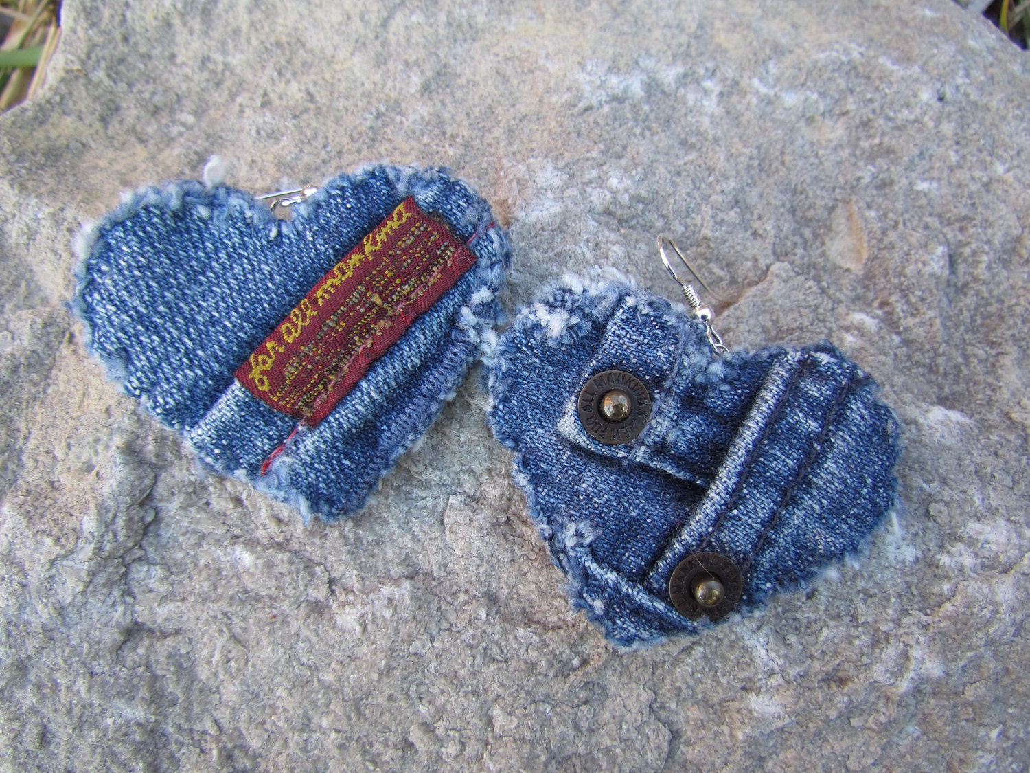 Earring - Heart-Shaped, Recycled Designer Denim - Seven for All Mankind - Upcycled