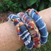 Bracelets - Bangles - Perfect for Summer -Denim and Madras Covered Bangles - Set of Three with Leather Cord and Bead Accents
