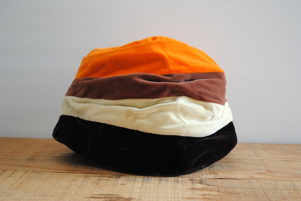 Vintage Hat - Striped Velvet Cloche Hat