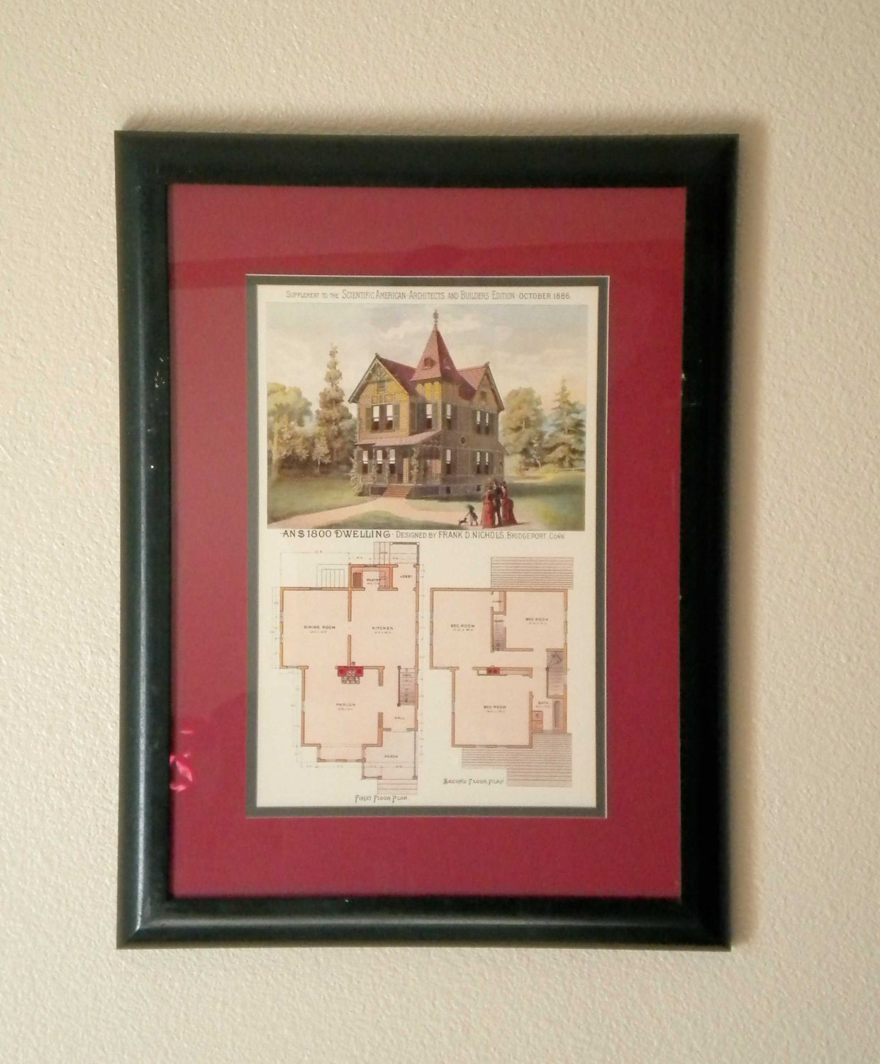 Antique Original Art Rare Scientific American Victorian House Blueprints