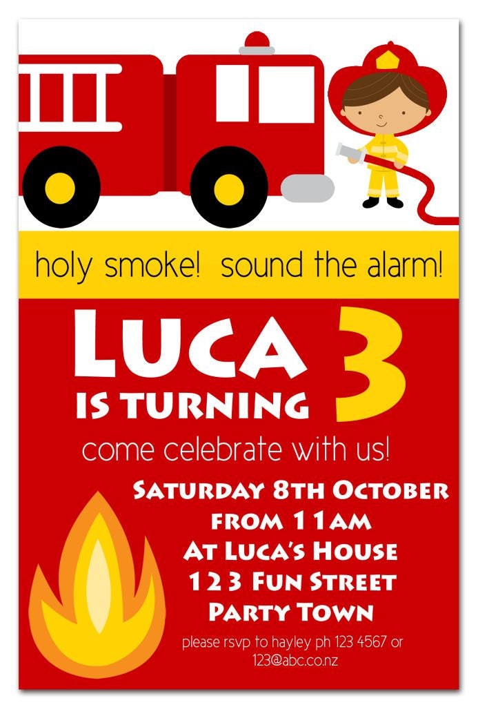 Fireman Birthday Party Invitation Qty 10