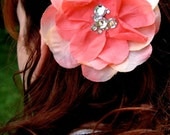 Peachy pink diamond floral clip