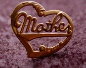 Vintage Mother Brooch Heart Shaped gold tone