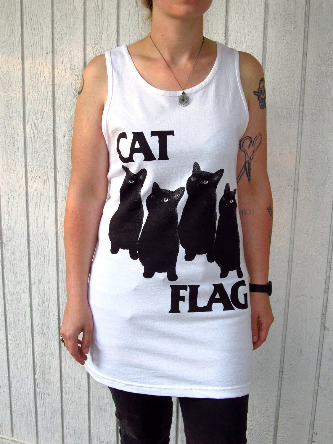 CAT FLAG Thigh Length Tank Top Handmade Summer Dress