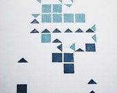 Blue and Blue, square and triangle abstract print
