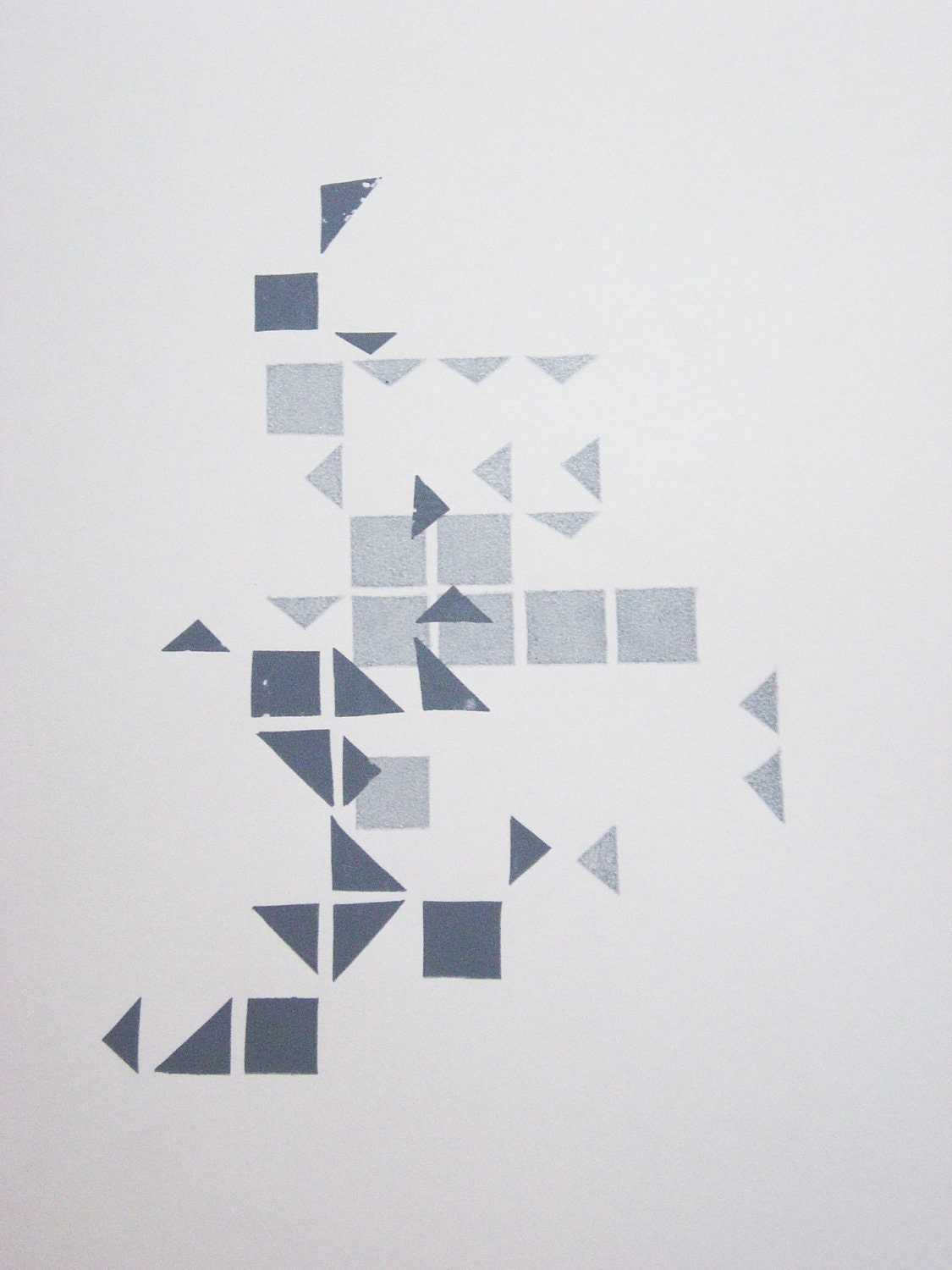 Grey and Silver, triangle and square abstract print