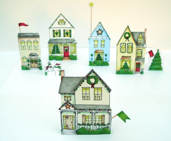 Christmas village paper houses DIY PDF. by LisaJaneSmith on Etsy