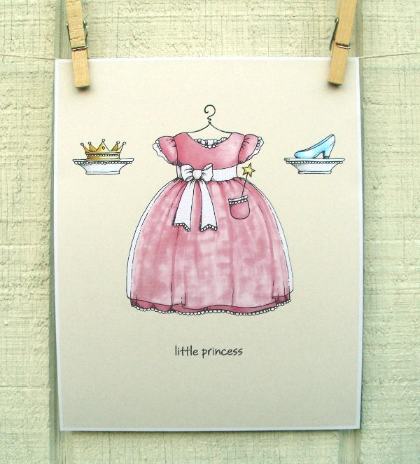 Princess dress art print ... nursery baby girls room decor.