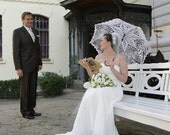 Wedding parasol in WHITE, crochet lace umbrella, victorian parasol, MADE to ORDER
