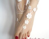 Barefoot Sandals WHITE BIG FLOWER, holiday foot jewelry, beach wedding accessory