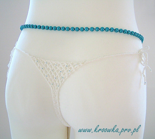 Something blue - Sexy white g-string thong with sparkling beads