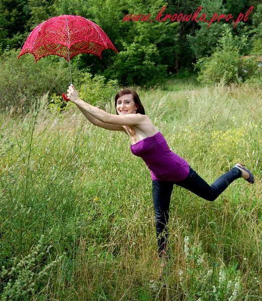 Sale 10 BUCKS OFF, Crochet parasol, rose red umbrella, victorian style, for modern lady or young sexy girl, wedding parasol READY to Ship