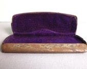 Vintage metal eyeglass or spectacle case with purple velvet lining