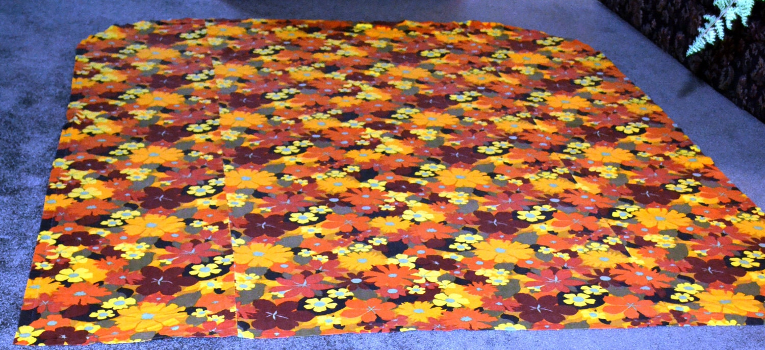 70's Retro Twin Bedspread Hippie Love Peace Yellow Orange Green Brown