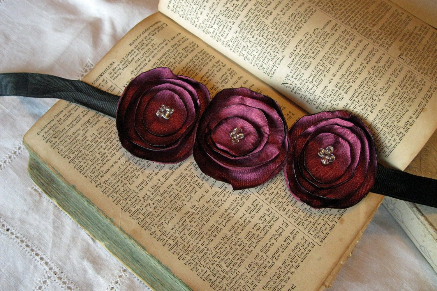 Plum Poppy Ribbon Bracelet
