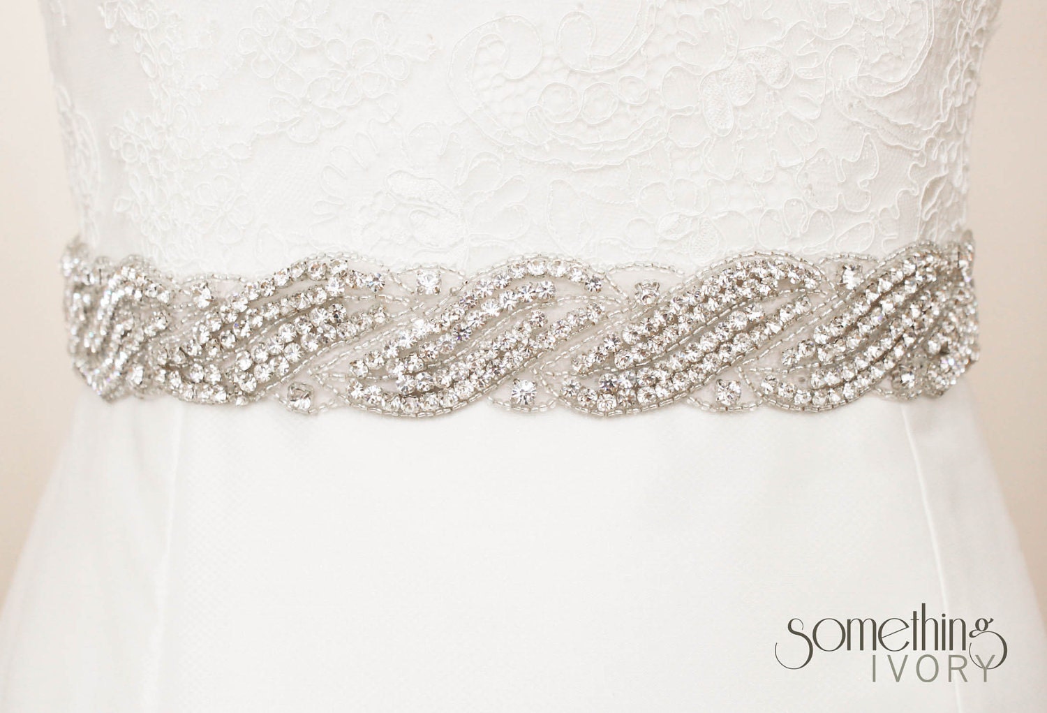 BLAIRE - Silver Beaded Rhinestone Bridal Sash, Wedding Belt