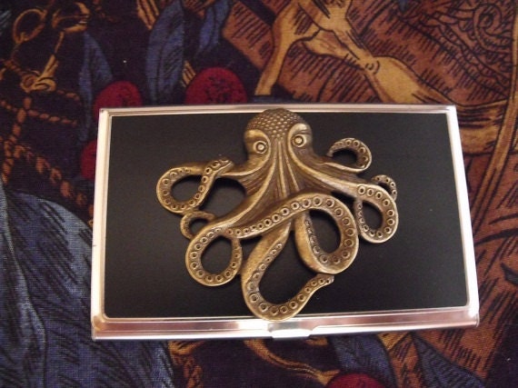 Business Card Credit Card Holder Steampunk Octopus Gift Mens Womens