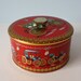1950s Candy Tin // Red With Gold Trim EMBOSSED Carriages Baret Ware Art Grace Made in England