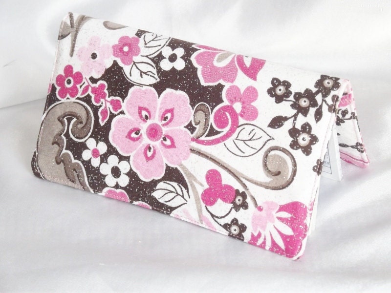 Rose and Chocoloate with Sparkles Checkbook Cover - Fabric Cover