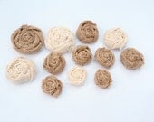 Set of Six Burlap Flowers Natural and Ivory or Choose your Colors