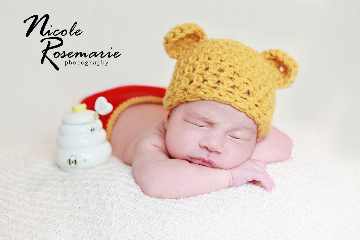 Newborn winnie the pooh hat with diaper cover - great photography set