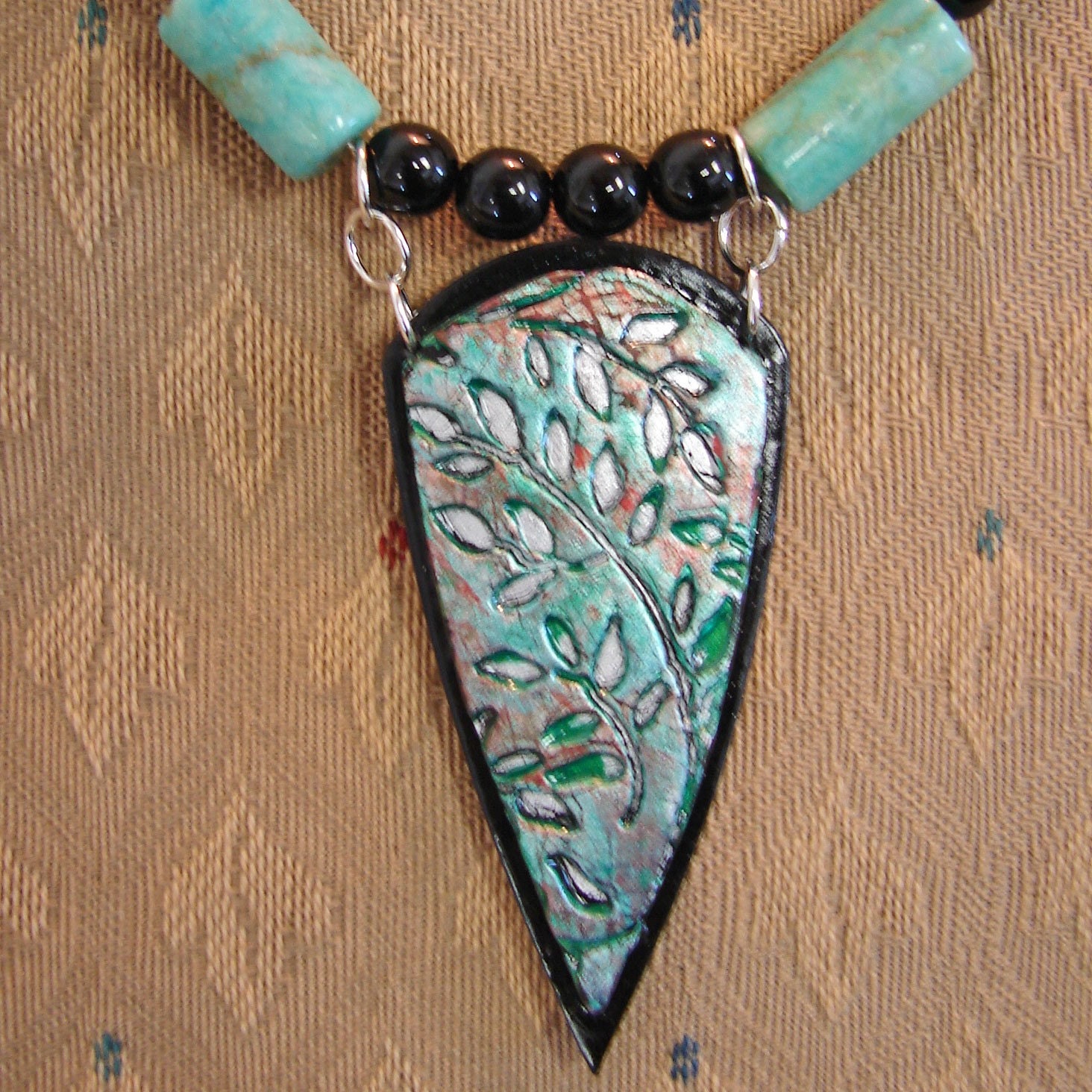 Leafy green polymer clay pendant