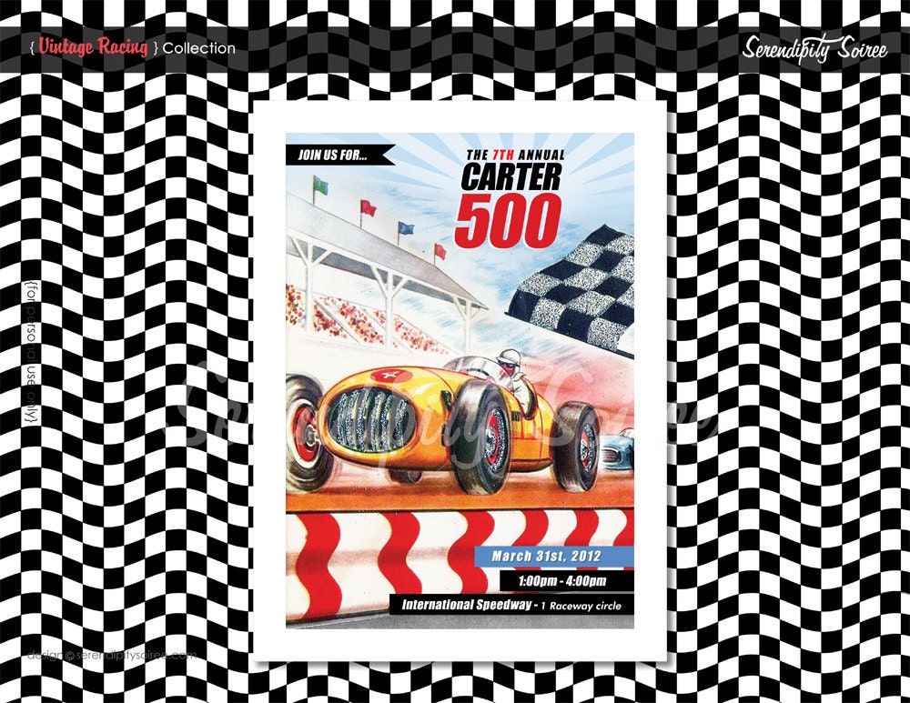 Vintage Racing - Custom Printable Invitation - Birthday Party - Race Car Il_170x135