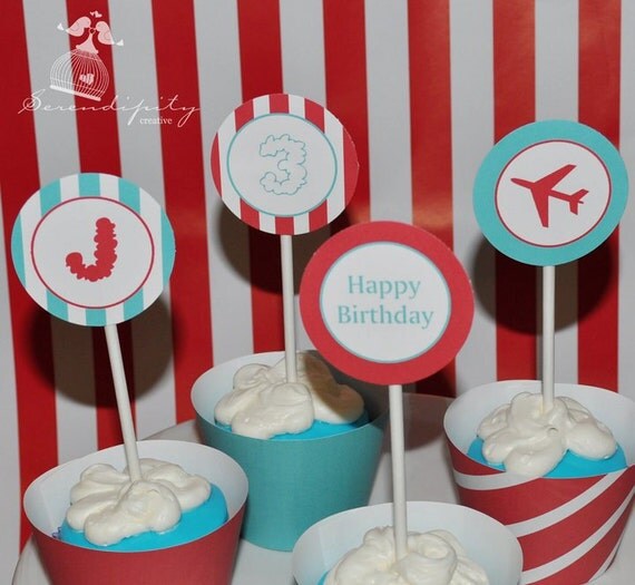 Printable Party Circles/Toppers - Aviator/Airplane/Pilot Party - (Lil Aviator Collection) Il_570xn