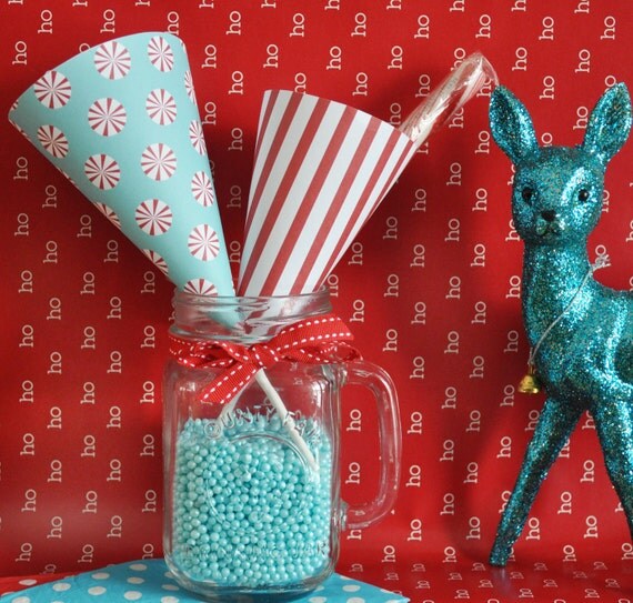 Treat Cones/favors- (Peppermint Twist) Holiday Collection - Aqua and Red Il_570xn