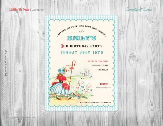 Little Bo Peep Invitation - Custom Printable Invitation - Nursery Rhyme - Mother Goose Il_570xn