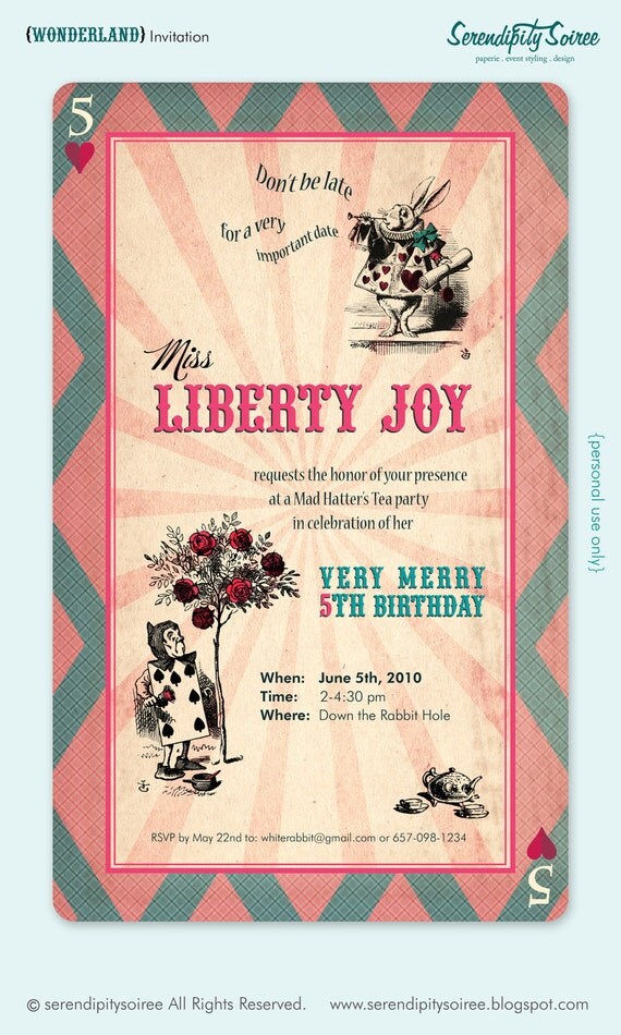 Vintage Alice in Wonderland - Custom Printable Invitation Il_570xn