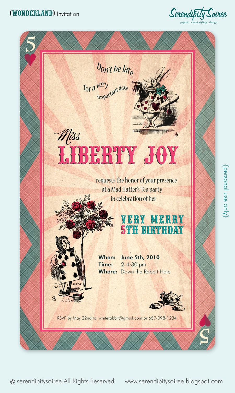 Vintage Alice in Wonderland - Custom Printable Invitation