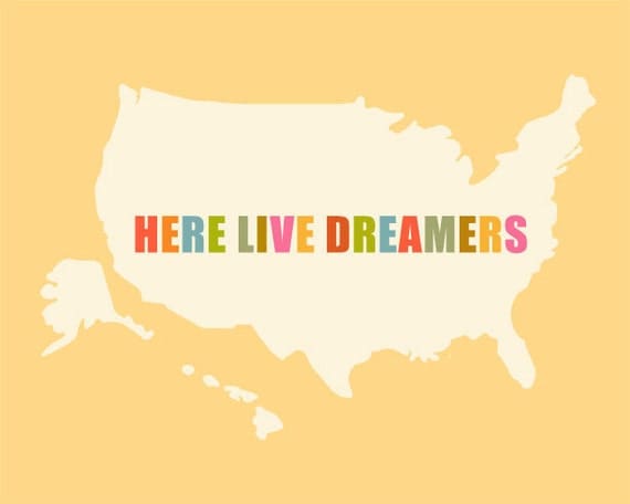 Here live Dreamers 10 x 8 USA modern map, travel print SALE buy 2 get 3
