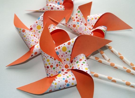 Bright Dots and Orange Paper Pinwheels on Paper Straws Set of 4 Il_570xn