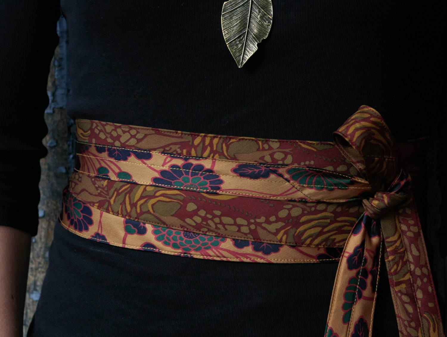 Autumn Flowers - Obi Wrap Corset Belt Upcycled Silk Ties