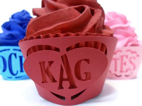 Monogram Cupcake Wrapper Heart - set of 12 Il_570xn