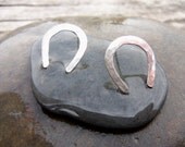 Silver Horseshoe Post Earrings. Hammered sterling silver horse shoe studs.