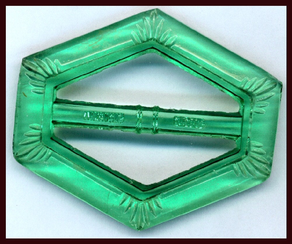 Antique Depression Glass BELT BUCKLE Czechoslovakia Green