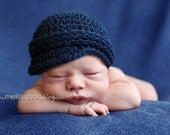 Dapper navy blue visor cap for newborns --- custom order for other baby sizes and colors