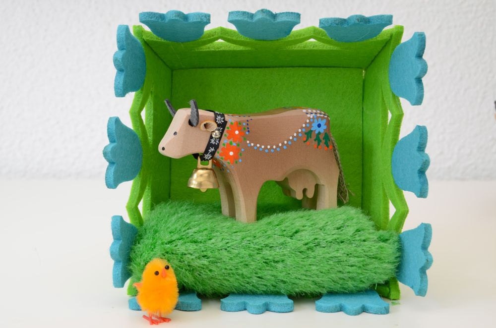 Wooden Toy Cow Swiss Handmade, Decorative