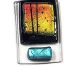 Art Glass Pendant Necklace Fused Orange Yellow Blue Dichroic Glass
