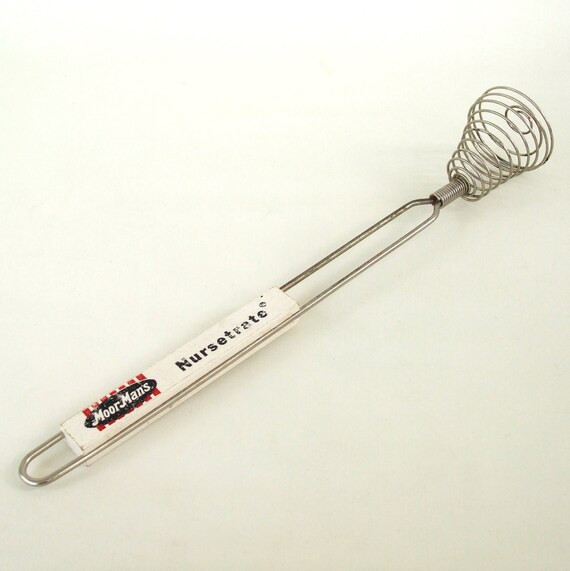 Coiled Wire Whisk Hand Egg Beater Red White by LaurasLastDitch