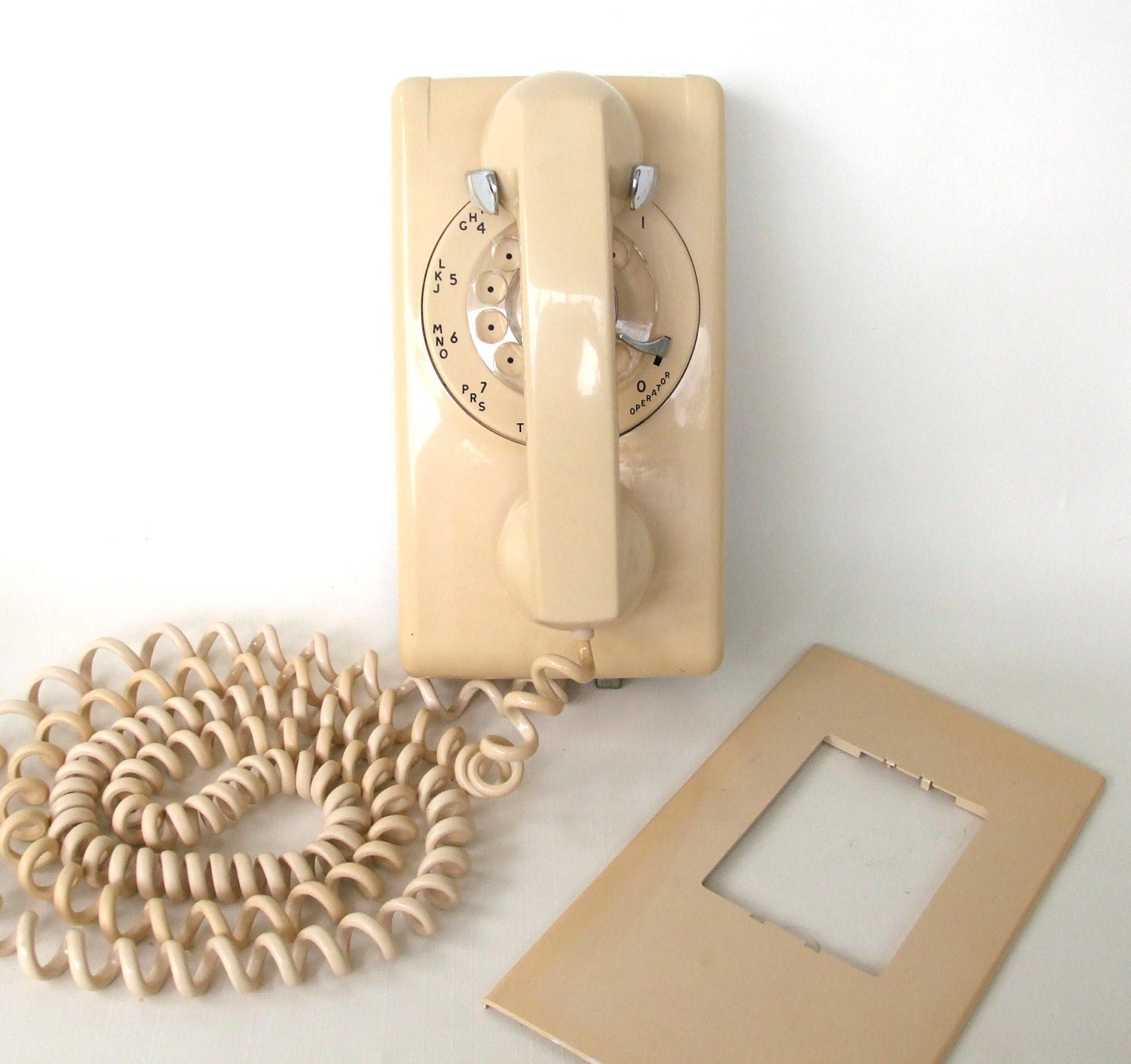Beige Rotary Dial Phone Wall Mount by LaurasLastDitch on Etsy