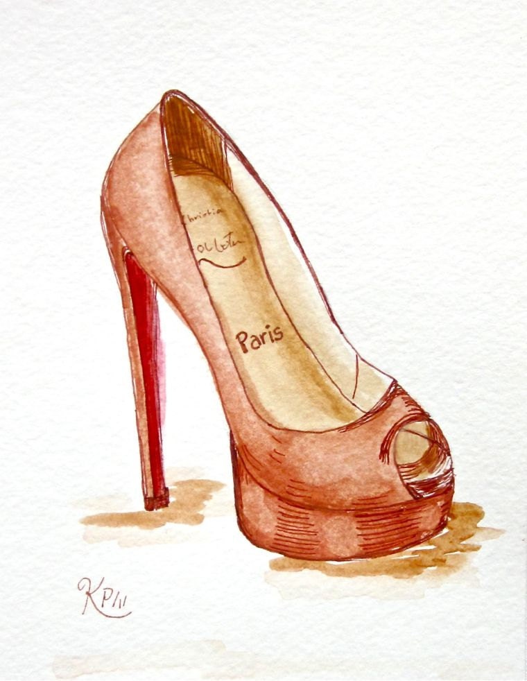 Original fashion illustration Louboutin heel