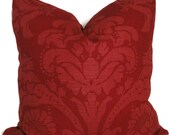 SALE Duralee Cranberry Red Damask Decorative Pillow Cover  18x18, 20x20 or 22x22, Throw pillow, Accent Pillow