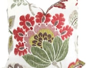 Red, Green and Brown Jacobean Floral Decorative Pillow Cover - Accent Pillow - Throw Pillow - Pillow Cushion