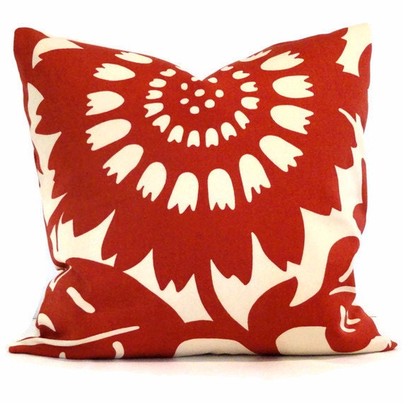 Duralee Red Sunflower Pillow Cover 20x20, 22x22 or 24x24